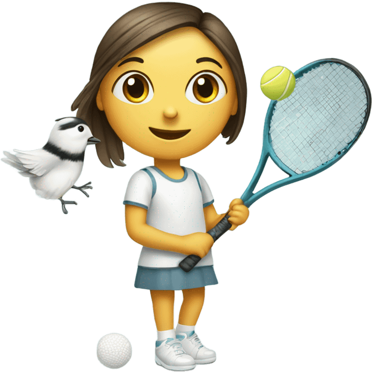 Sweet girl chickadee with tennis racquet emoji