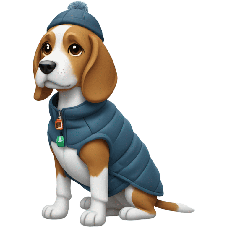 Beagle in Alaska, with winter clothing emoji