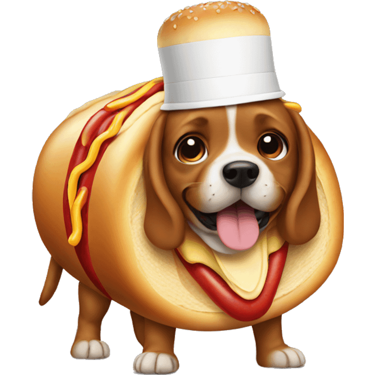 Dog wearing a hot dog outfit  emoji