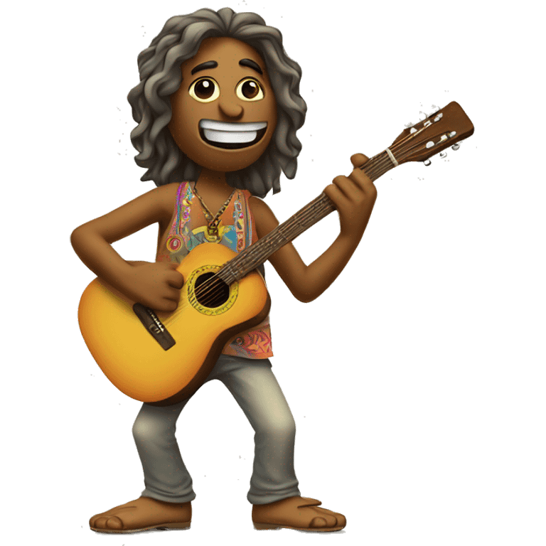 anthropomorphic hippie-guitar showing a sign of peace emoji