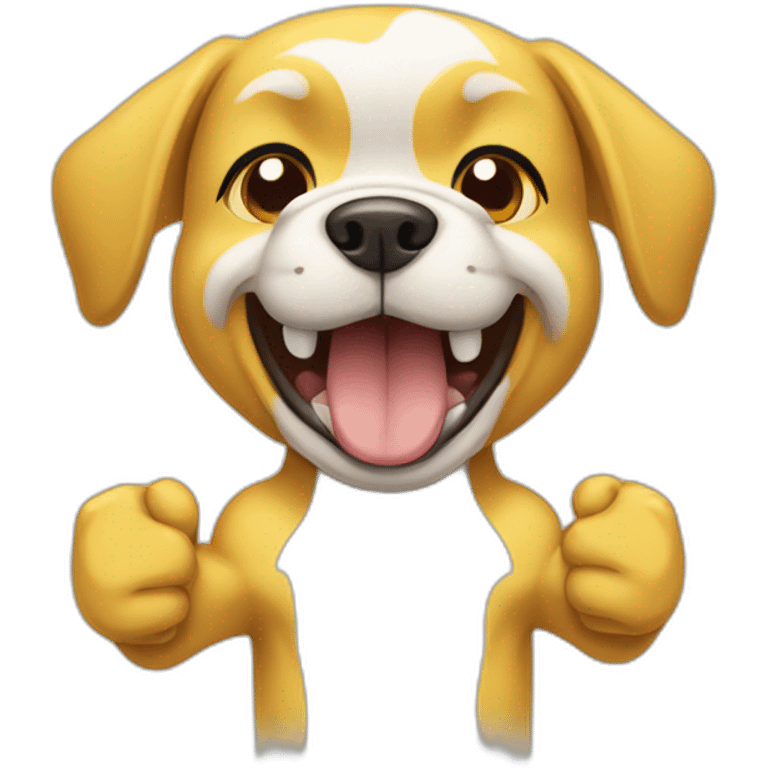 yellow and white dog with muscles and thumbs up showing the whole body emoji