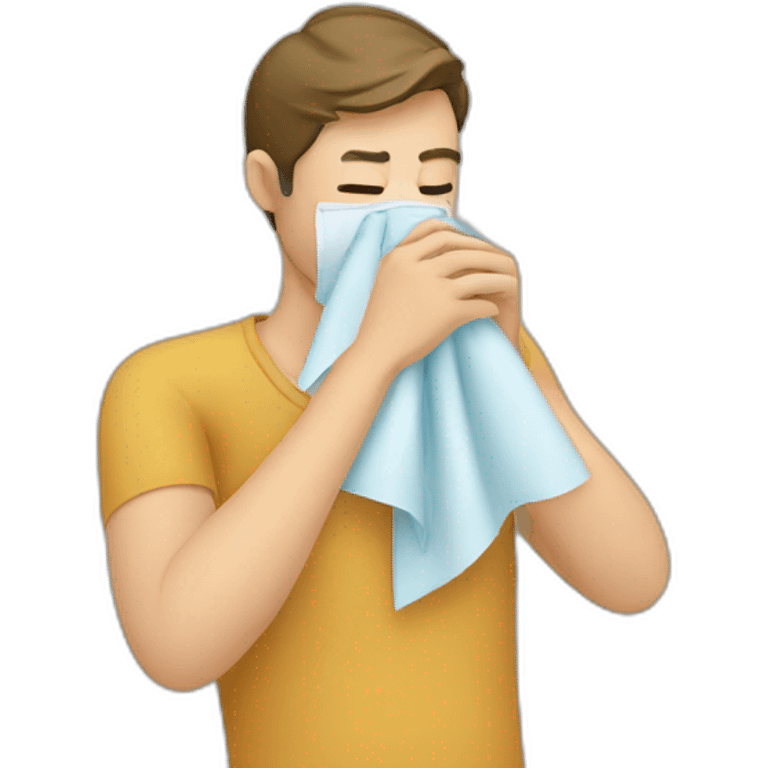 A man is sick and blows his nose into a handkerchief emoji