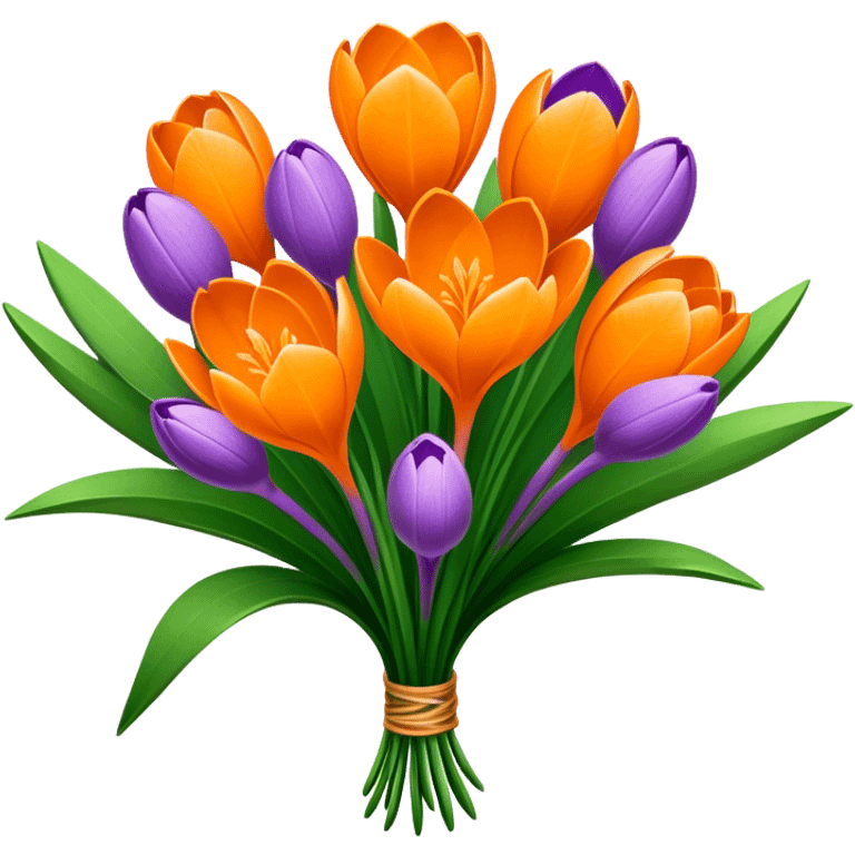 luxuriant, big bouquet Crocus Orange, stem, leaf emoji