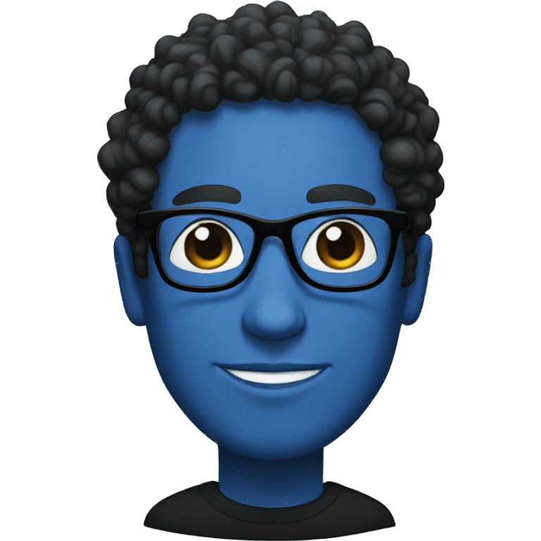 a man with dark blue glasses and a black sweater with curly hair emoji