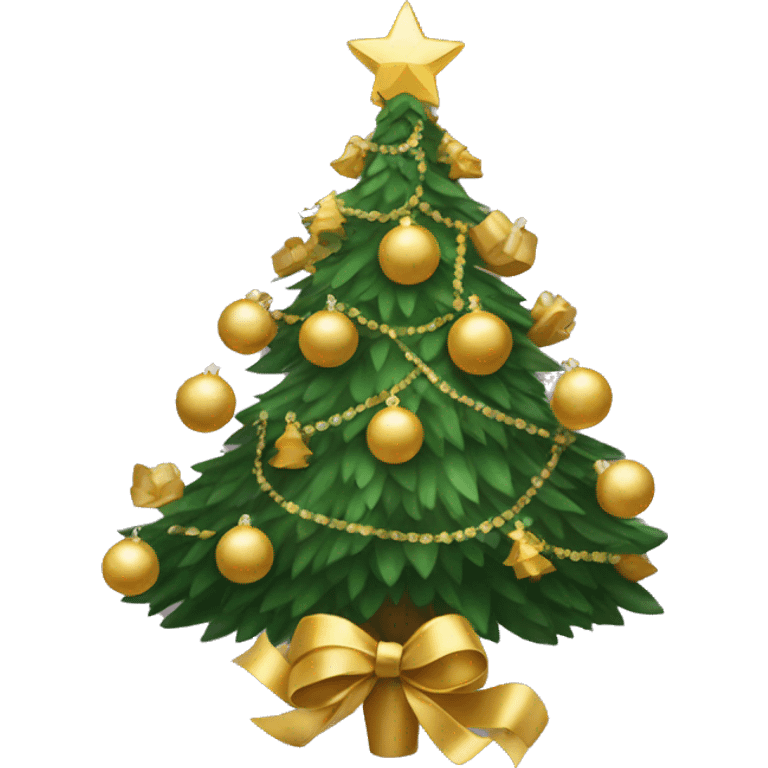 Christmas tree with gold ornaments and bows  emoji