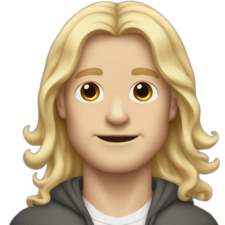 white man with long blonde hair with pug emoji