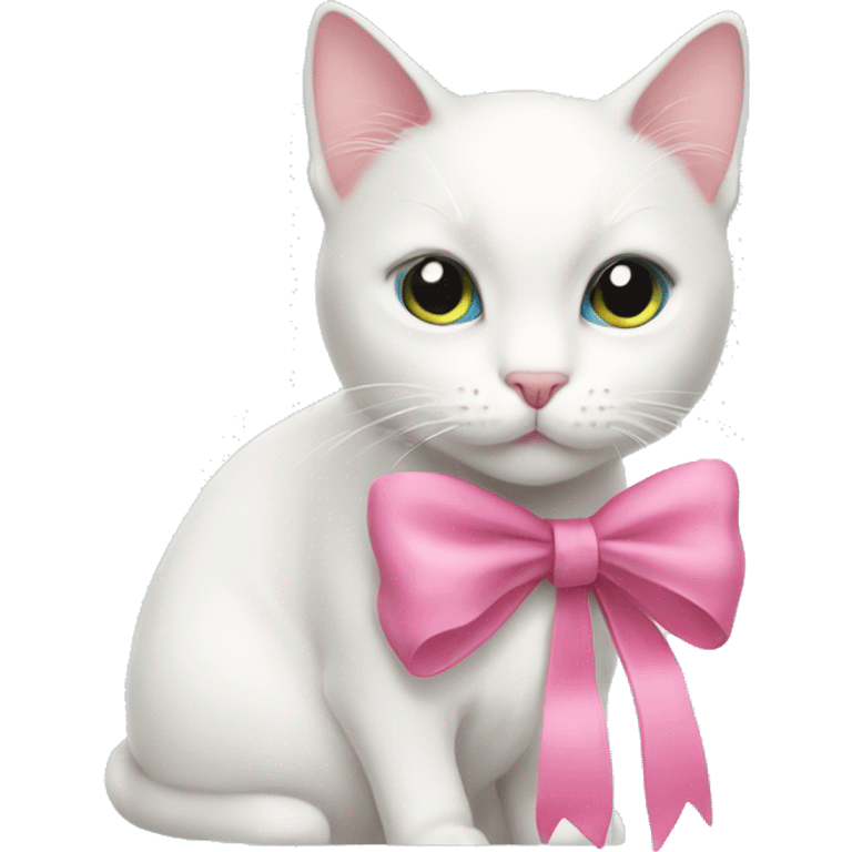 White cat with pink bow emoji