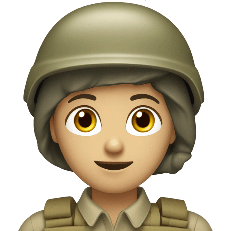 operator dressed in khaki color with a milatary helmet, without glasses, ready to respond to alerts, preferably female emoji