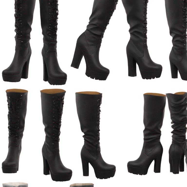 black knee high chunky heel boots emoji