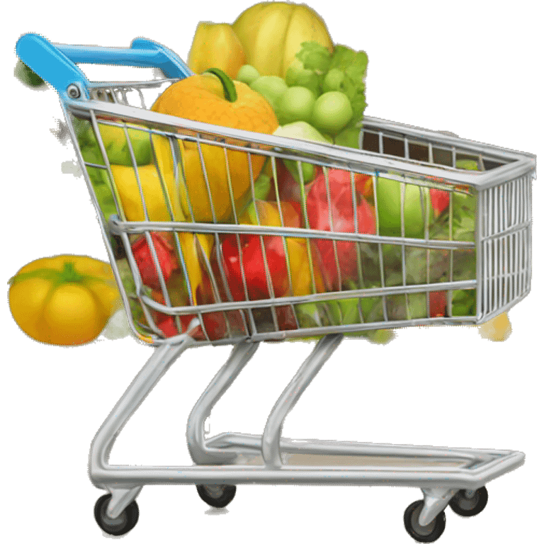 Grocery cart filled with fruit, vegetables, bread and milk emoji