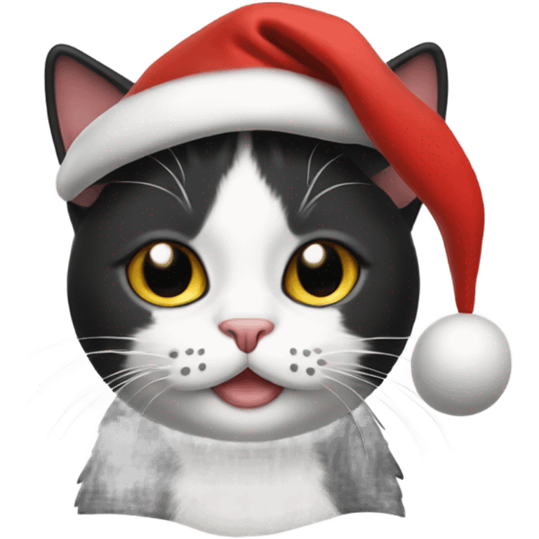 Tuxedo cat with a Christmas hat on emoji