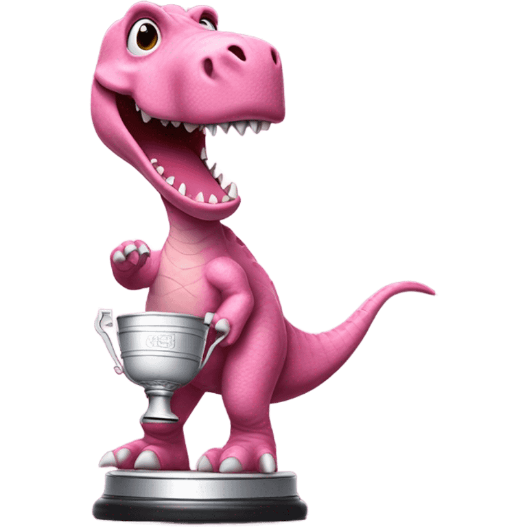 Pink dinosaur with a white Stanley cup emoji