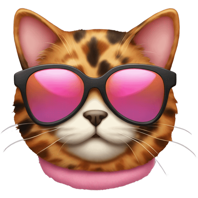 Cute fat tortishell cat wearing pink heart shaped sunglasses emoji