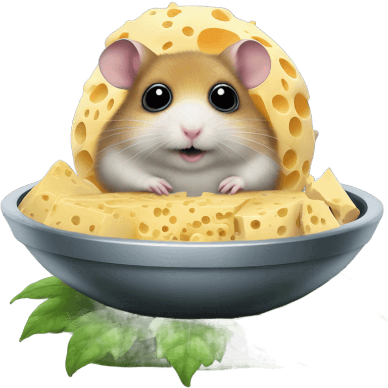 alien hamster cult with cheese and weed on ufo emoji