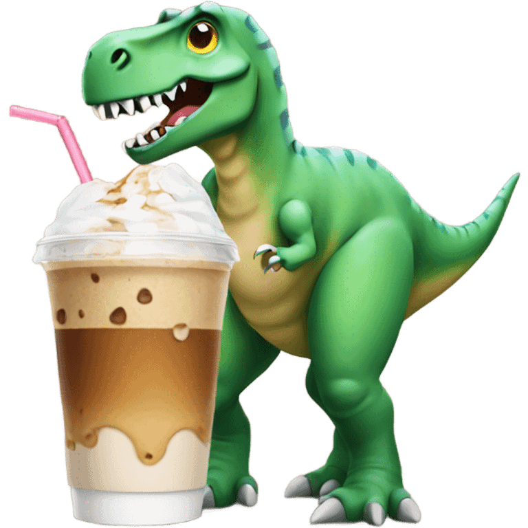 Dinosaur with an iced coffee  emoji