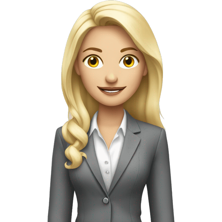 Blonde jewellery sales professional in a grey suit emoji