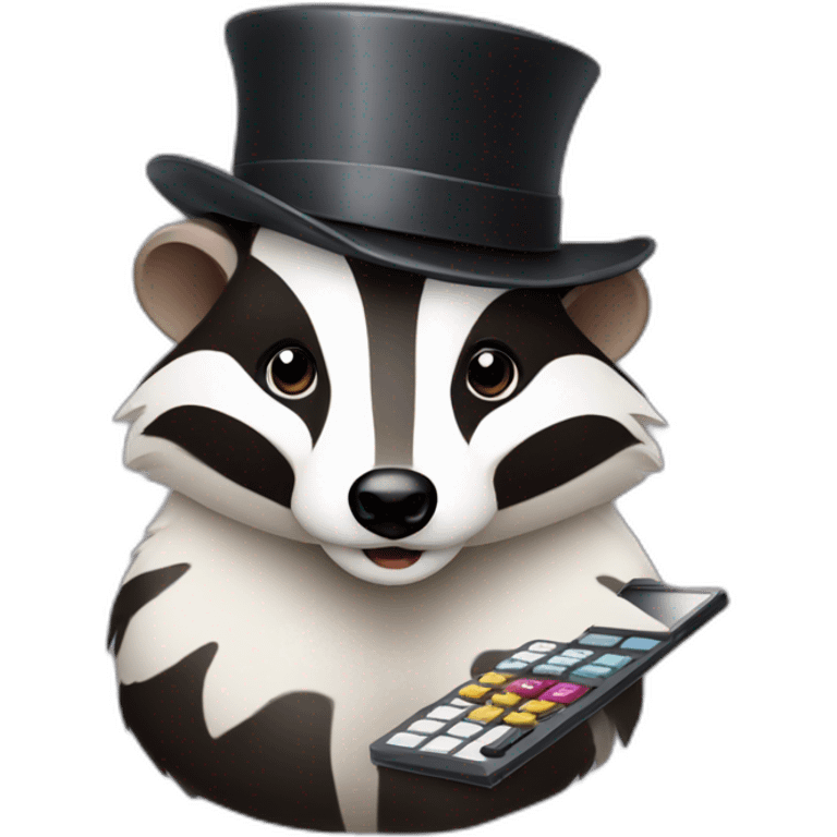 A badger with an elegant hat and a calculator  emoji