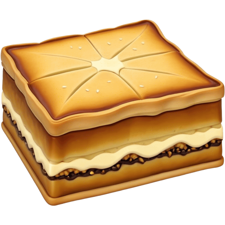 Martabak Cinematic Realistic Martabak Dish Emoji, depicted as a single, square slice of sweet, thick martabak with a rich, indulgent filling, rendered with detailed textures and vibrant, appetizing lighting. emoji