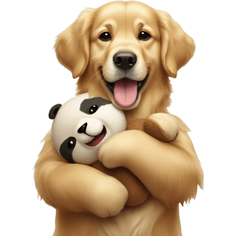 Golden retriever holding panda teddy emoji