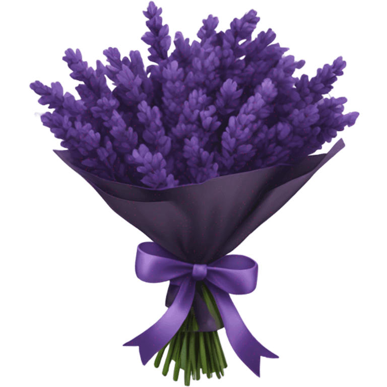 a beautiful aesthetic bouquet of dark purple  lavender tied with a silk purple ribbon emoji