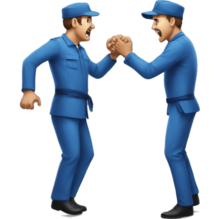 Fried man fighting non fried man in blue uniform emoji