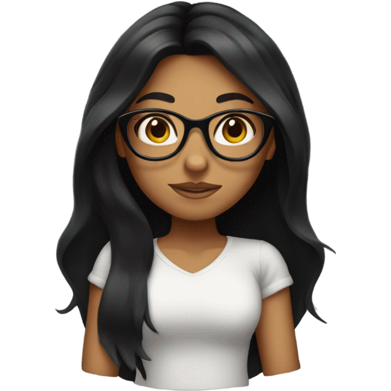 tanned girl with long black hair and round glasses emoji