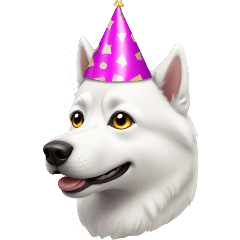 White Husky with a party hat  emoji