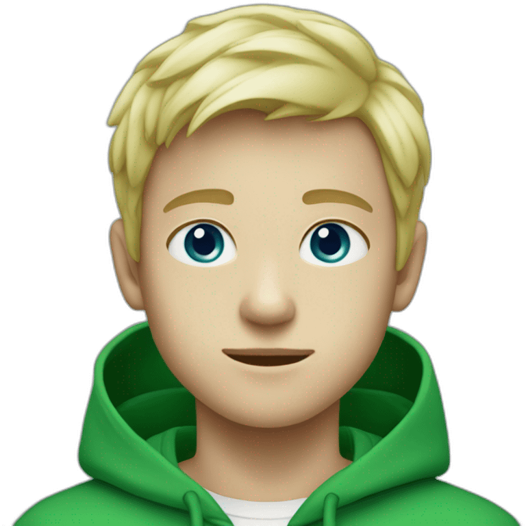 White blond boy with a green hoody and blue eyes emoji