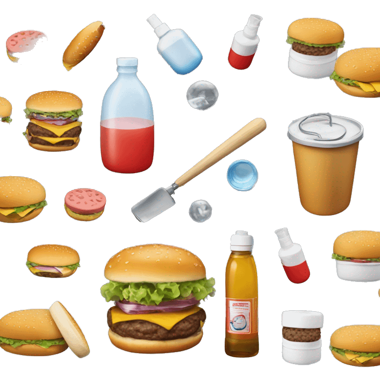 drain cleaner and hamburgers and medicine emoji