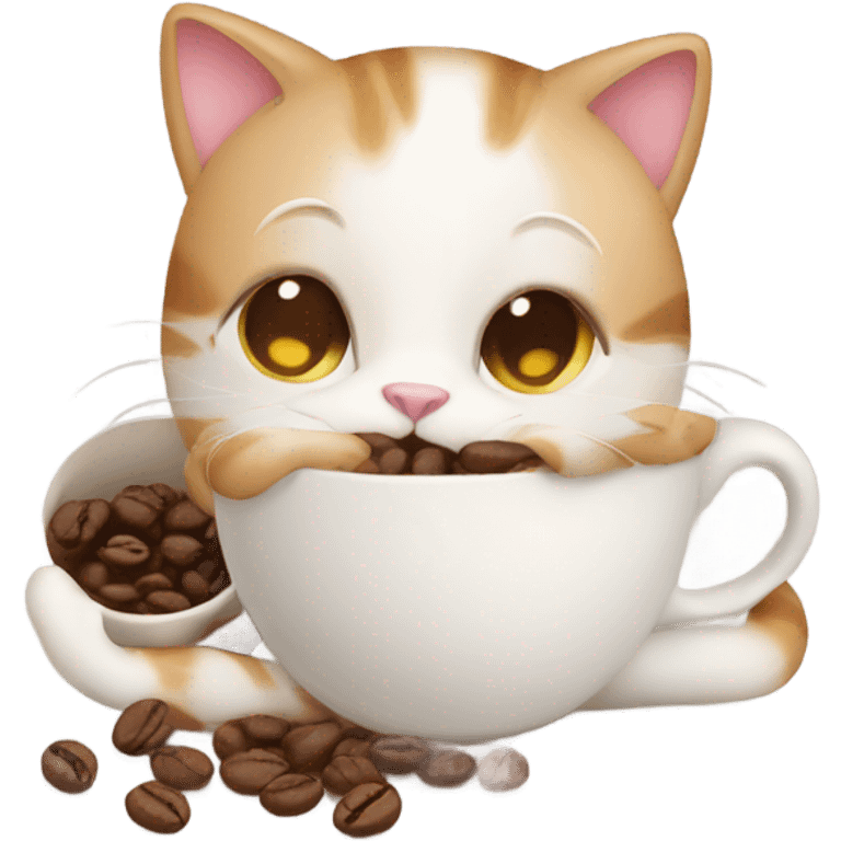 Cute cat with coffee emoji