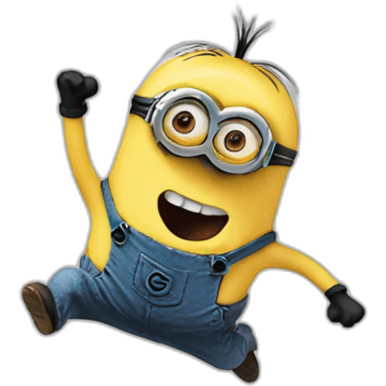 Minion jumping on apple emoji