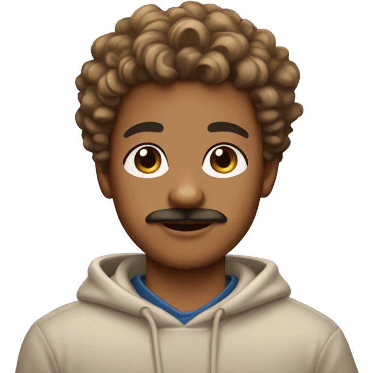 Mysterious Light Brown-skinned boy with beautiful wavy hair and a moustache and with earrings wearing sweat-shirt emoji