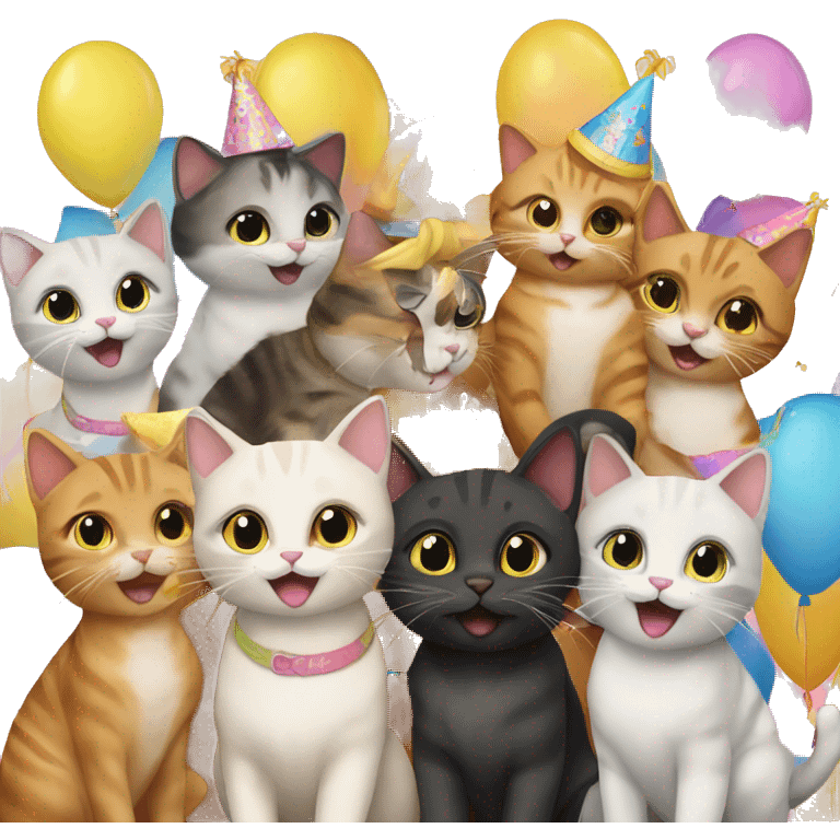 six cats birthday party emoji