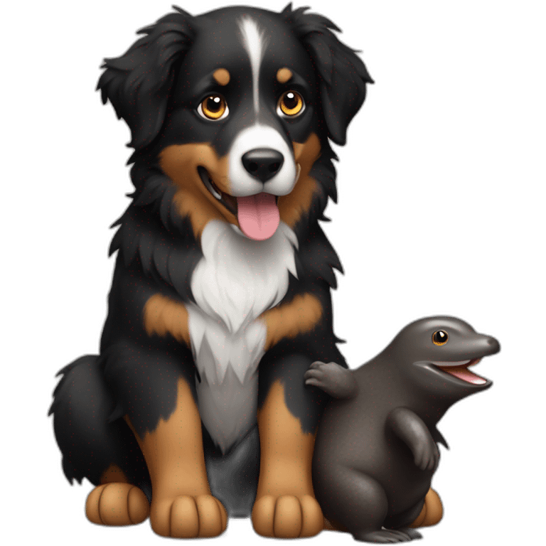 black australian shepard holding a platypus in his paws emoji