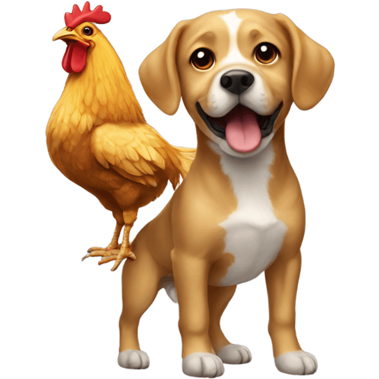 Cute dog with a chicken riding it emoji