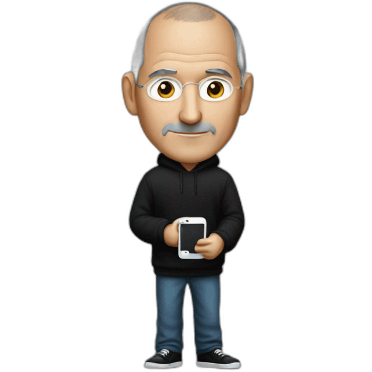 Steve jobs whit a black hoodie and a iphone in his hand emoji