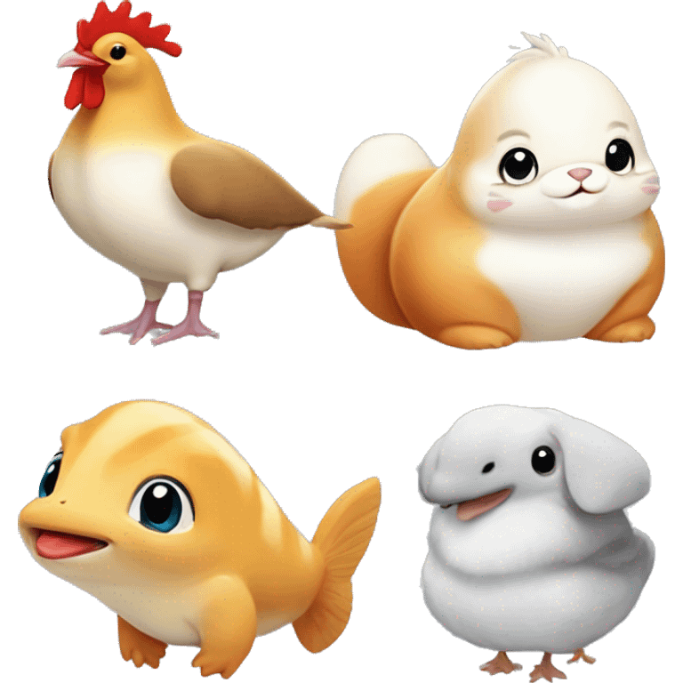 Beluga, a chipmunk, a bunny and a chickenbutt emoji