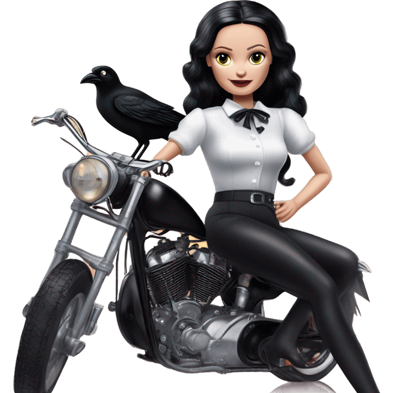 Jeffery New York Lingerie Barbie Wednesday Addams from academy riding hot rod bikes with crows emoji