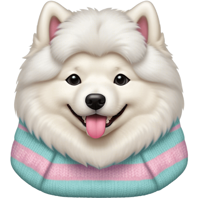 cute 
Samoyed tongue hanging out sitting 
 in a cute pastel sweater emoji