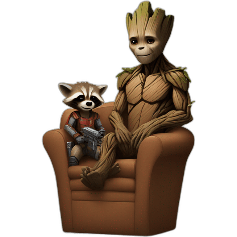 "Groot is sitting with Rocket Raccoon." emoji