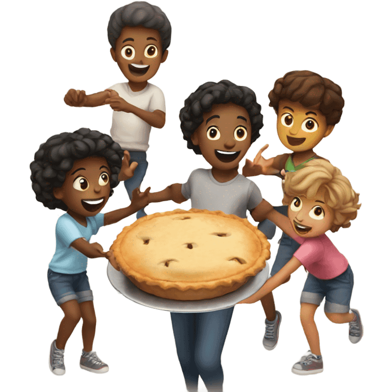 group of kids throwing a pie emoji