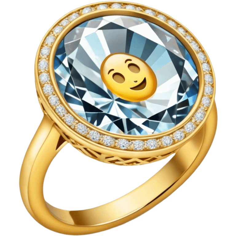 Create a bright, intricate, and elegant emoji that represents jewelry making and craftsmanship. The design should feature a combination of elements like a diamond, a delicate ring, and a jeweler's tool (e.g., a magnifying loupe or small hammer). Use a sparkling effect to emphasize luxury, with gold and silver tones. The emoji should be visually striking and convey creativity, precision, and beauty. Make the background transparent. emoji