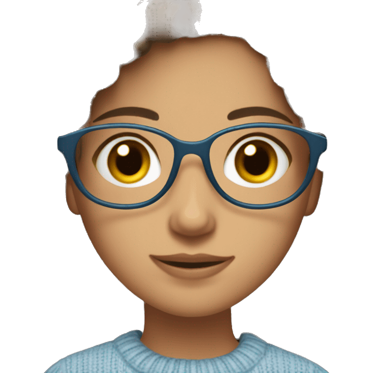 hispanic girl, long brown hair, brown eyes, full body, glasses, young, light blue winter sweater emoji