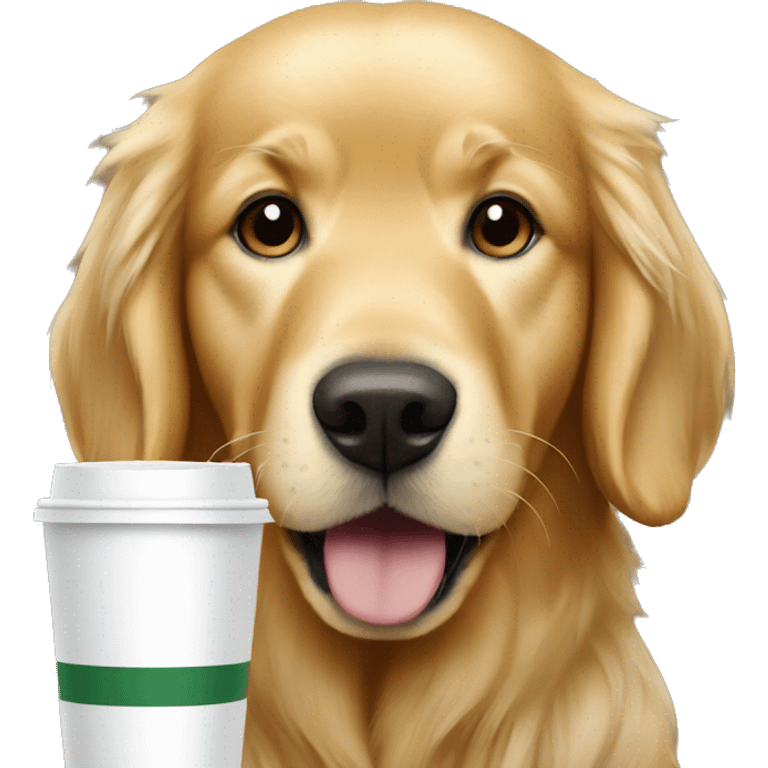 golden retriever holding starbucks emoji