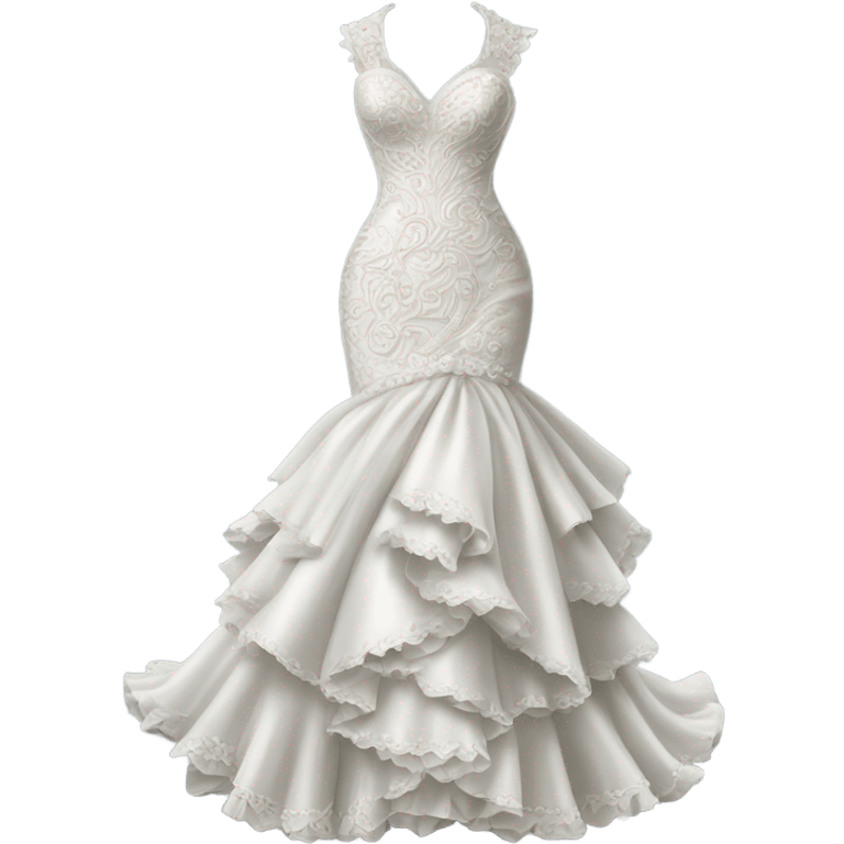 Hyper Realistic ornate Wedding dress displays fish tail with frills emoji