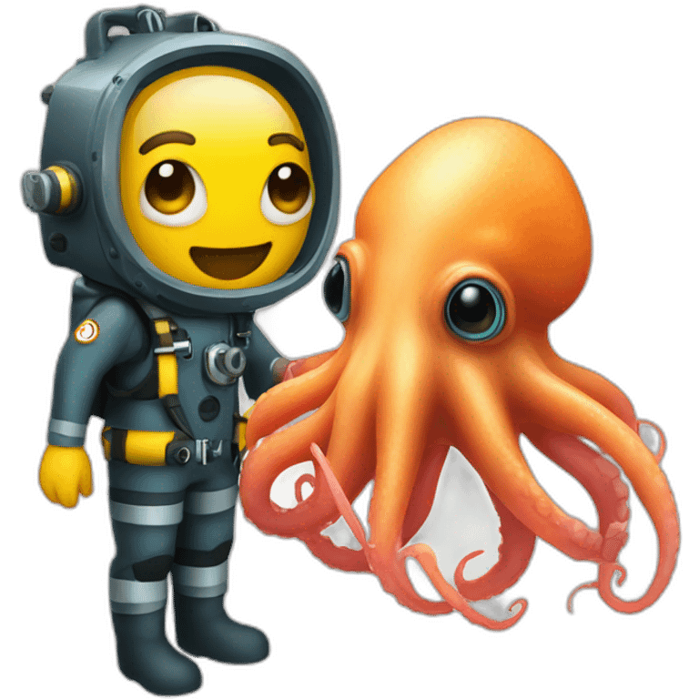 Deep sea diver and squid emoji