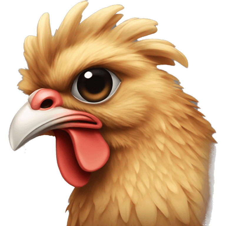 One brown fluffy ninja chicken with black eyes emoji