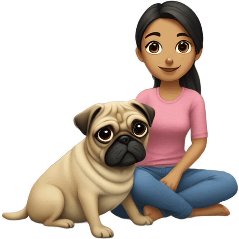 girl with dog pug indoors emoji