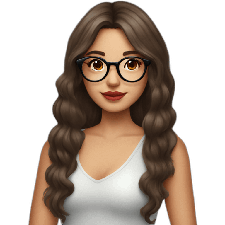 Brunette girl with circle glasses and long wolf cut hair and strawberry hat emoji