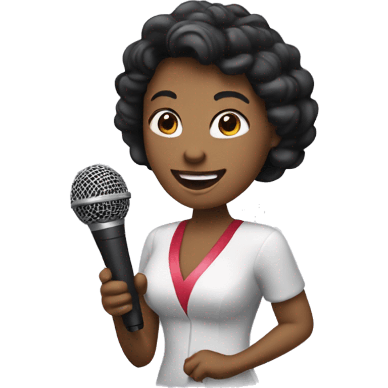 A hostess is holding a microphone. emoji